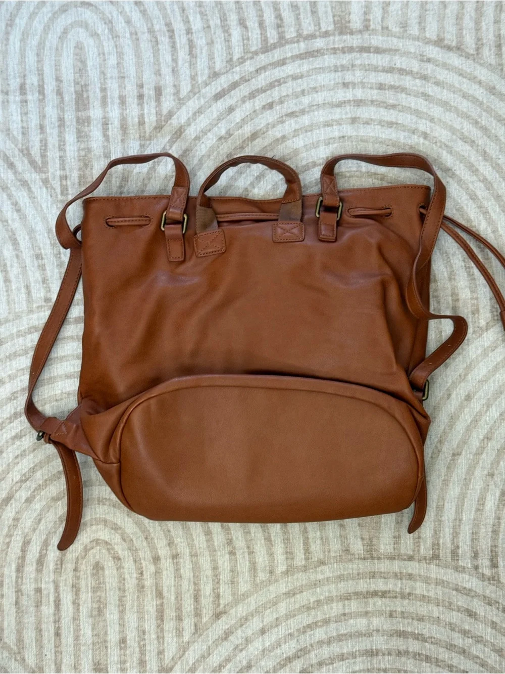 Fawn Design Cognac Leather Drawstring Shoulder Bag